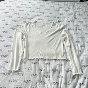 White Long Sleeve Cropped Shirt